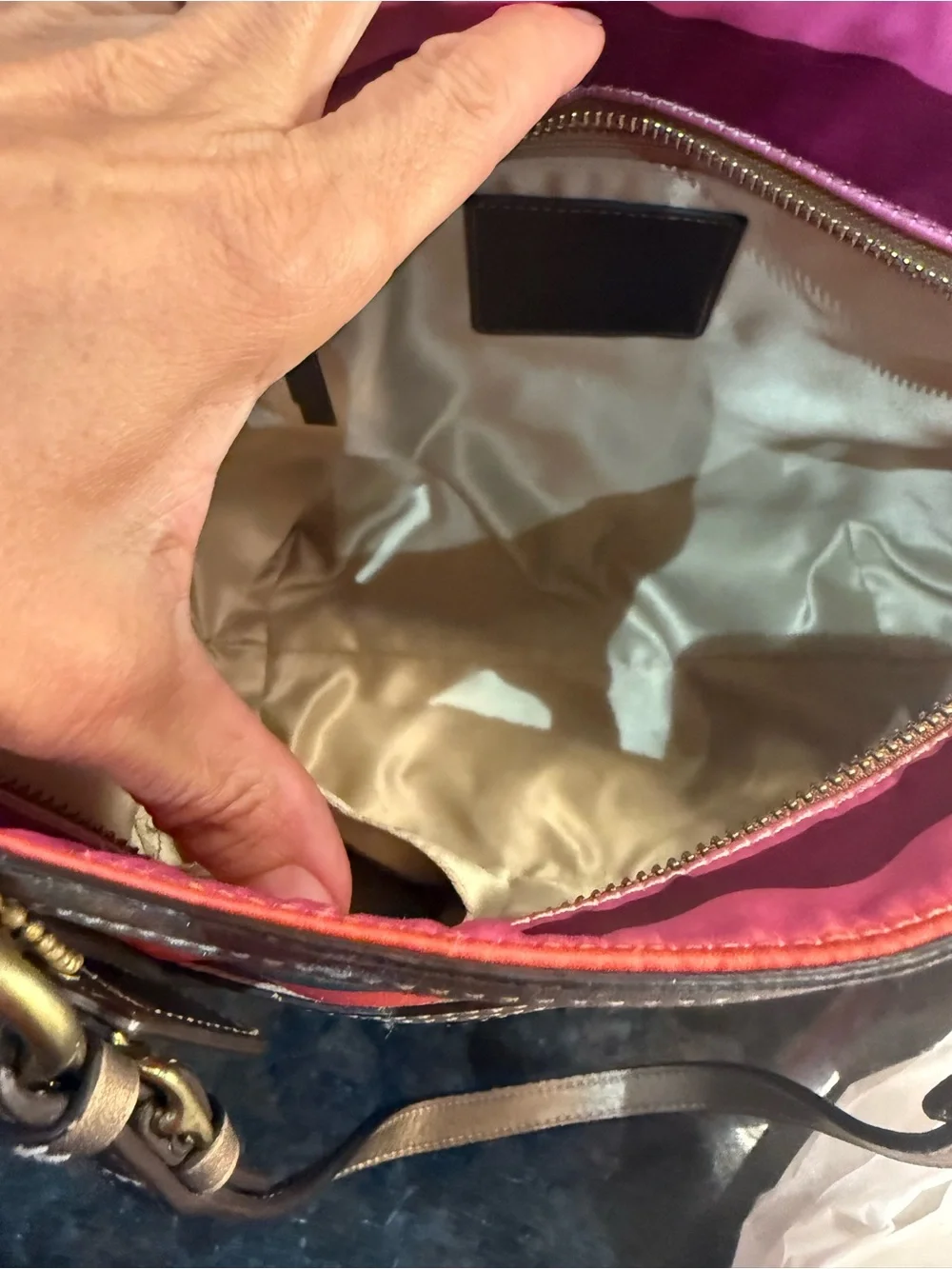 Coach Small Legacy Stripe Tote with Metallic Bronze Trim